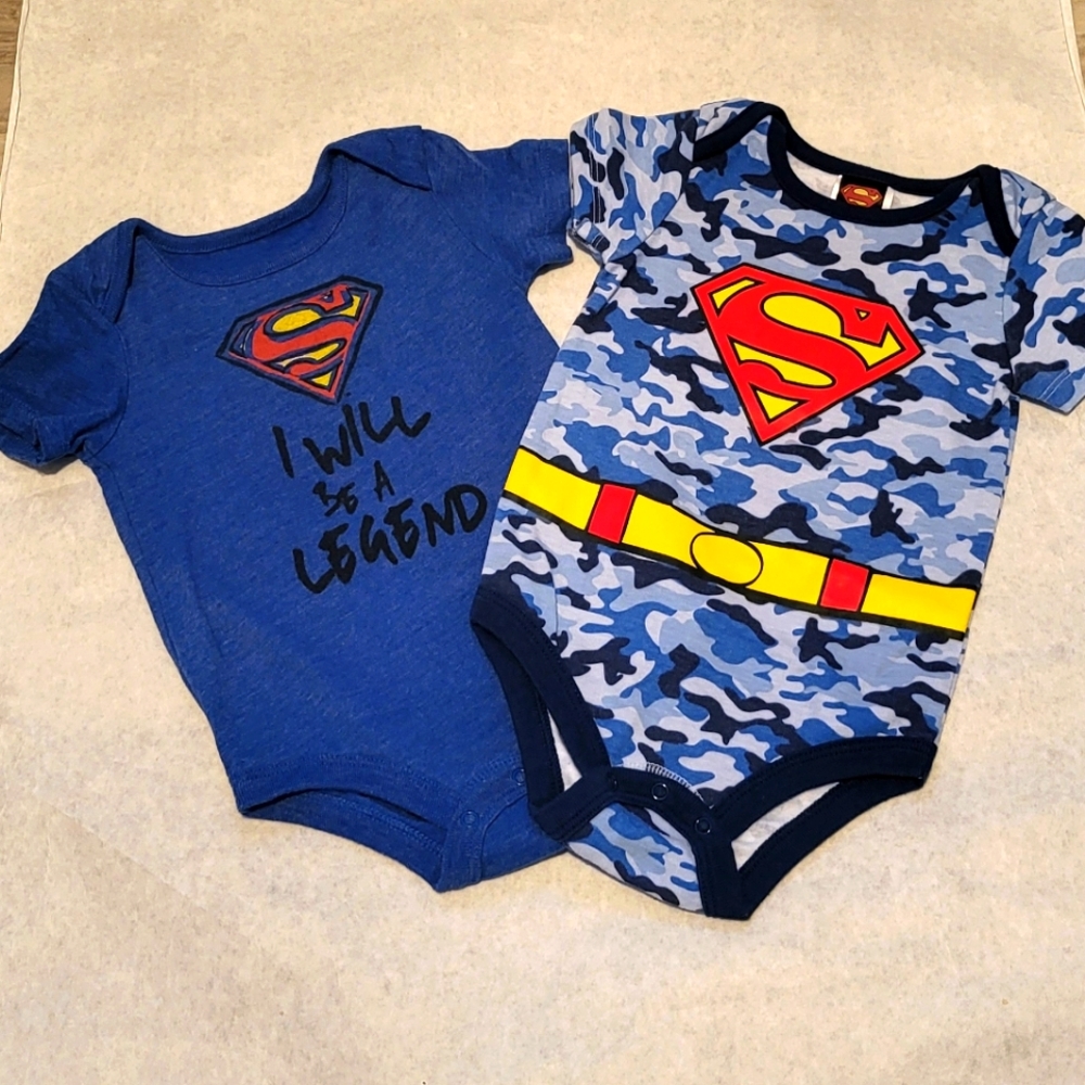 Two Superman short sleeve onesies/bodysuits
